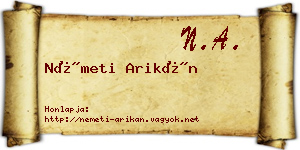 Németi Arikán névjegykártya